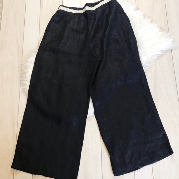 Flax Pants - FLAX Black Linen Wide Leg Palazzo Pants